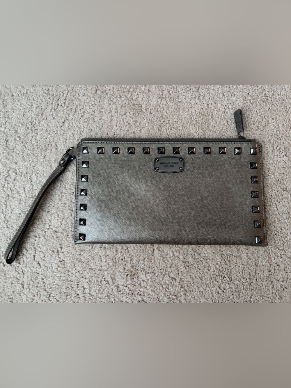 Michael Kors Metallic Pewter Studded Wristlet